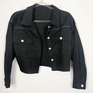 ROMWE | Black Studded Cropped Jacket Button Front Women’s Size Small